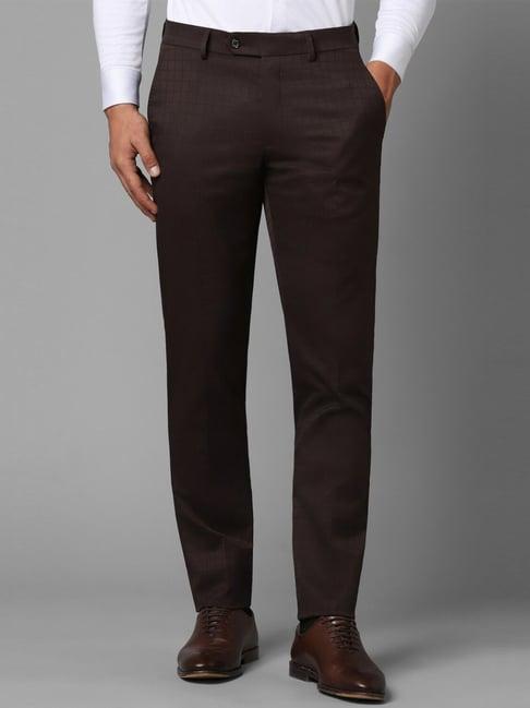 louis philippe brown slim fit checks trousers