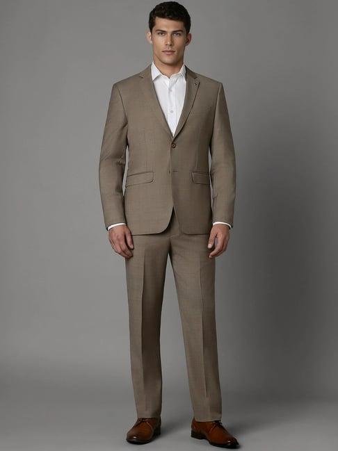 louis philippe brown slim fit checks two piece suit