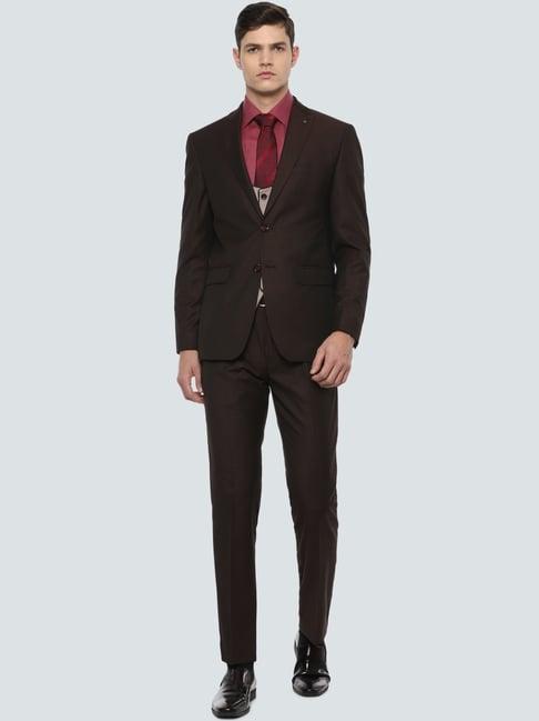 louis philippe brown slim fit self pattern three piece suit