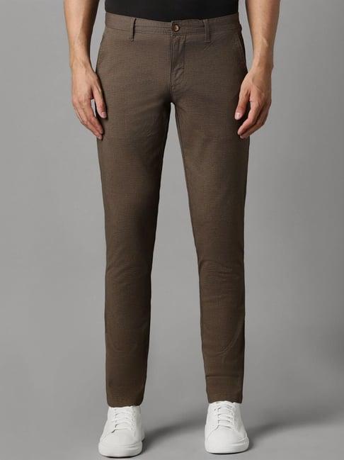 louis philippe brown slim fit striped trousers