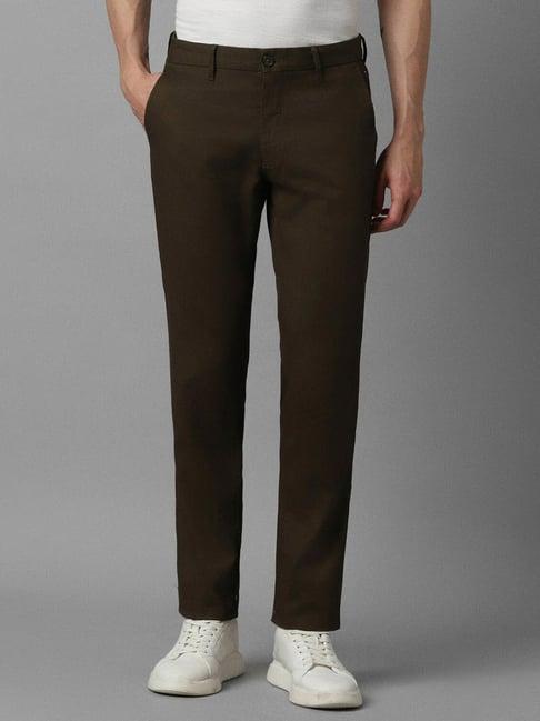 louis philippe brown slim fit texture trousers