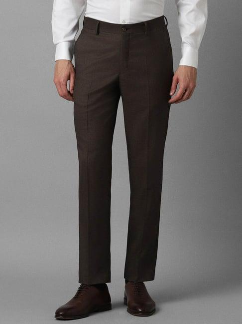 louis philippe brown slim fit texture trousers