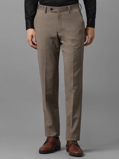 louis philippe brown slim fit texture trousers