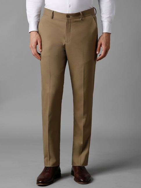 louis philippe brown slim fit texture trousers