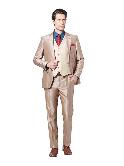 louis philippe brown slim fit three piece suit