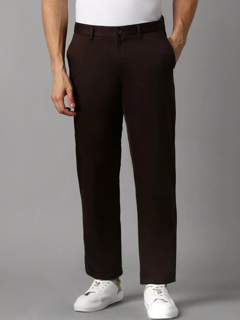 louis philippe brown slim fit trousers