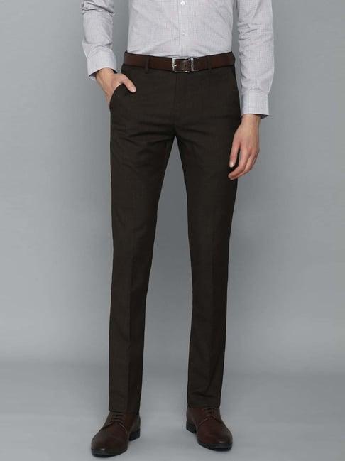 louis philippe brown super slim fit checks trousers