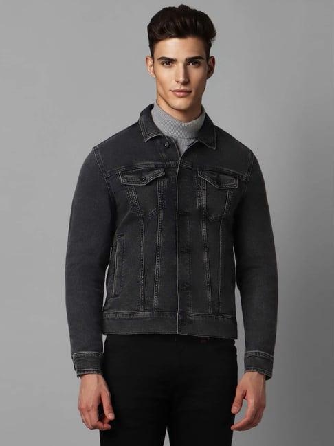 louis philippe charcoal cotton slim fit denim jacket