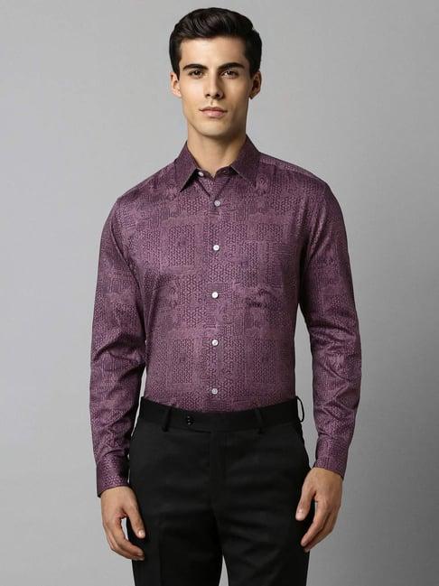 louis philippe cool purple cotton regular fit printed shirt