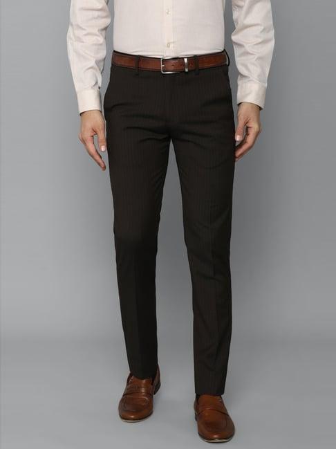 louis philippe dark brown slim fit striped trousers