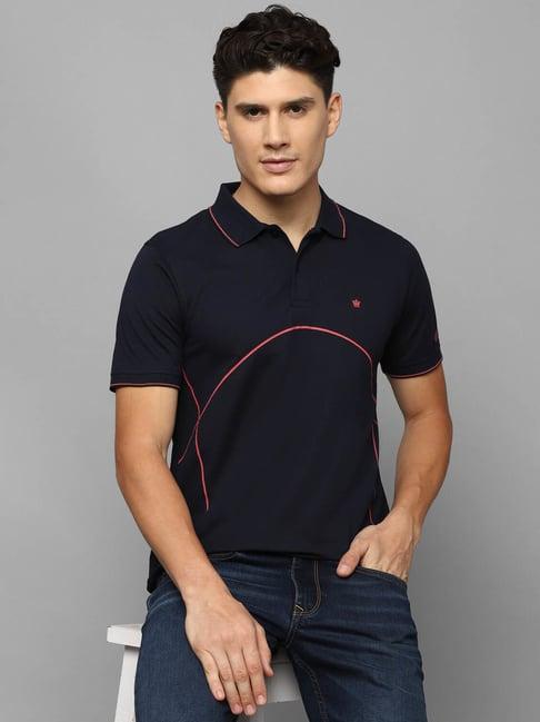 louis philippe dark navy cotton regular fit printed polo t-shirt