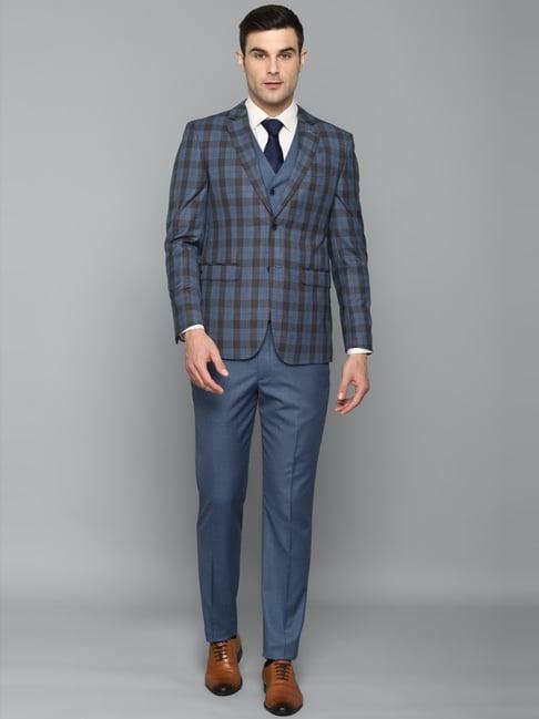 louis philippe gods & kings blue slim fit checks four piece suit