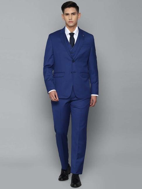 louis philippe gods & kings blue slim fit self pattern three piece suit