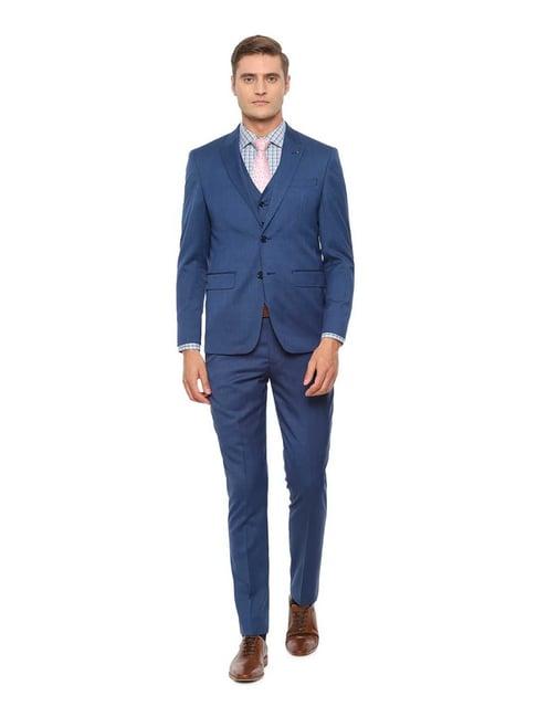 louis philippe gods & kings blue slim fit three piece suit