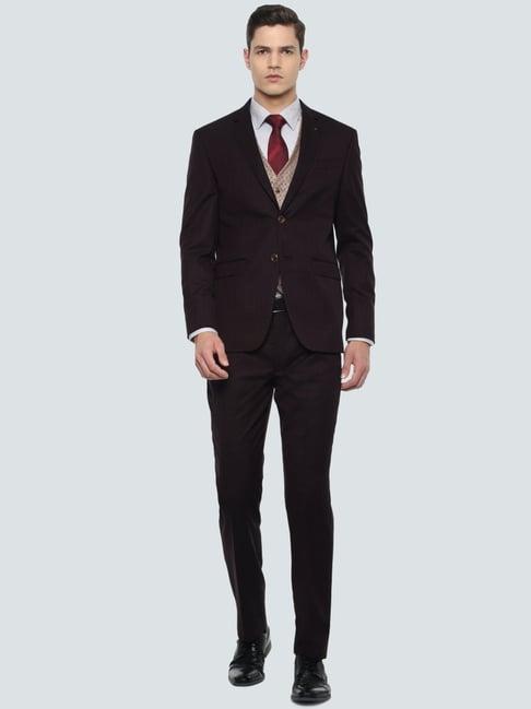 louis philippe gods & kings brown slim fit textured three piece suit