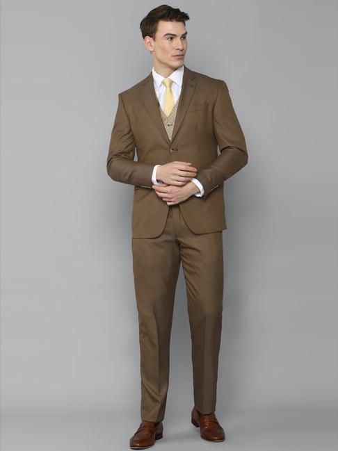 louis philippe gods & kings brown slim fit three piece suit