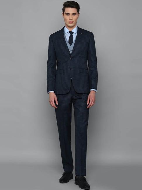 louis philippe gods & kings navy blue slim fit checks three piece suits