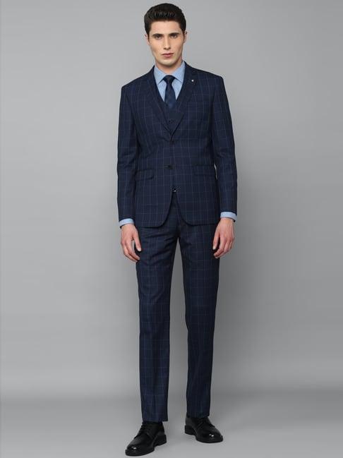 louis philippe gods & kings navy blue slim fit checks three piece suits