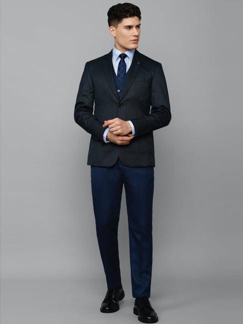 louis philippe gods & kings navy slim fit self pattern four piece suit