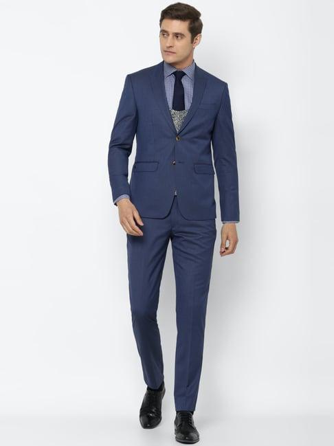 louis philippe gods & kings navy slim fit self pattern three piece suit