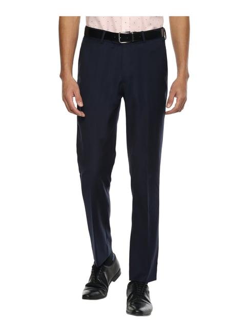 louis philippe gods & kings navy slim fit striped flat front trousers