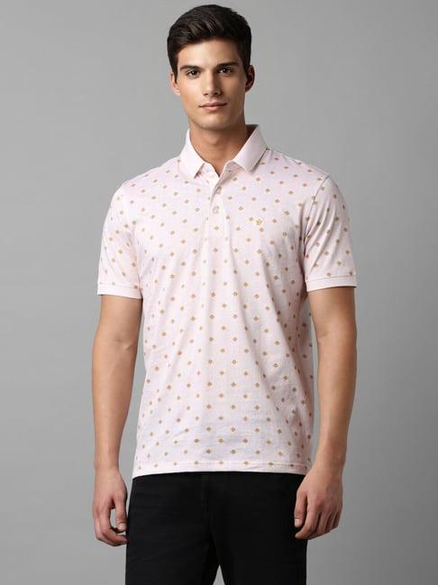 louis philippe gods & kings pink cotton regular fit printed polo t-shirt