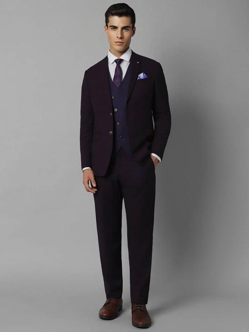 louis philippe gods & kings purple slim fit texture three piece suit