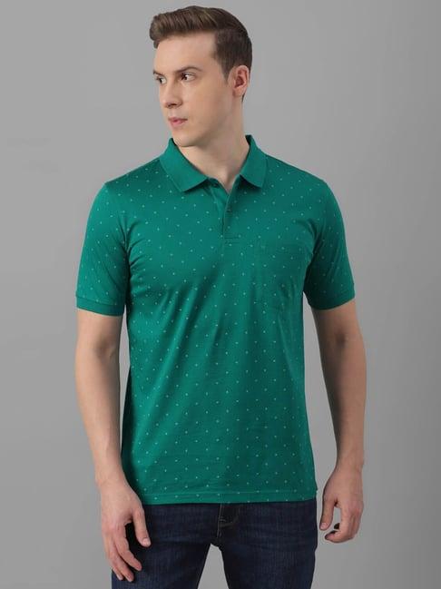 louis philippe green cotton regular fit printed polo t-shirt