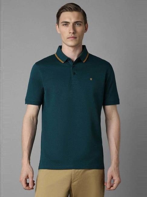 louis philippe green cotton regular fit self pattern polo t-shirt