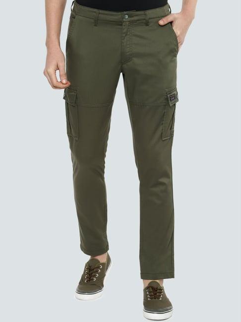 louis philippe green cotton slim fit cargos