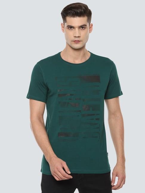 louis philippe green cotton slim fit printed t-shirt