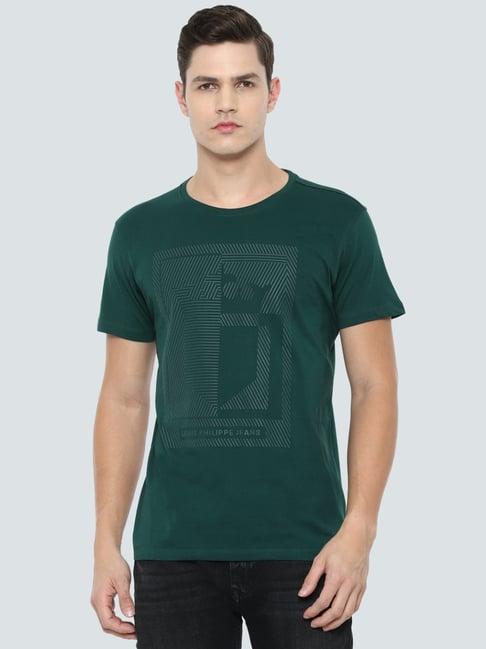 louis philippe green cotton slim fit printed t-shirt