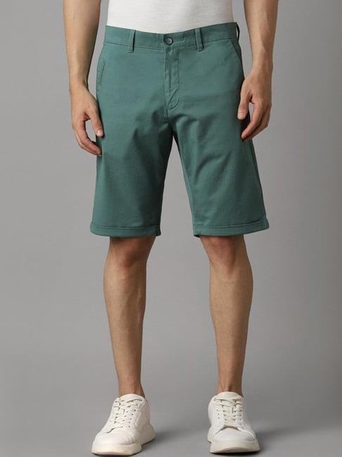 louis philippe green cotton slim fit shorts