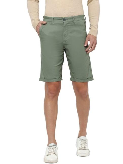 louis philippe green cotton slim fit shorts