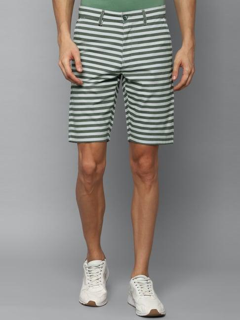 louis philippe green cotton slim fit striped shorts