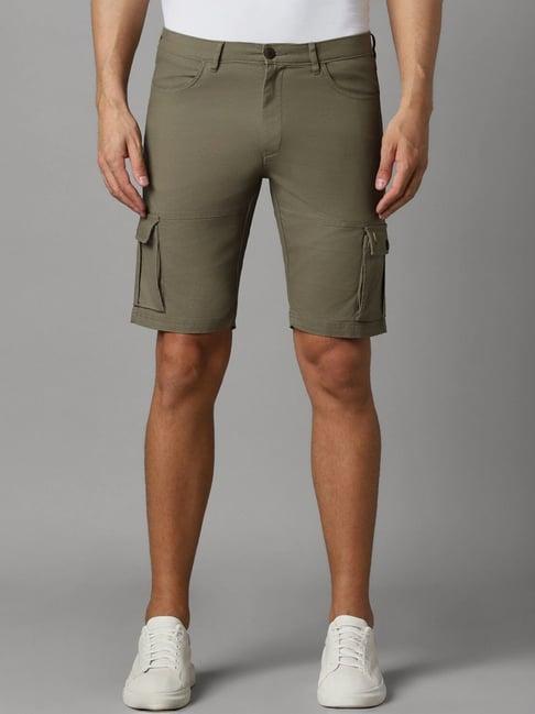 louis philippe green slim fit cargo shorts