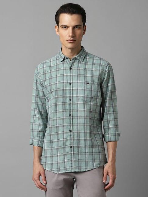 louis philippe green slim fit checks shirts