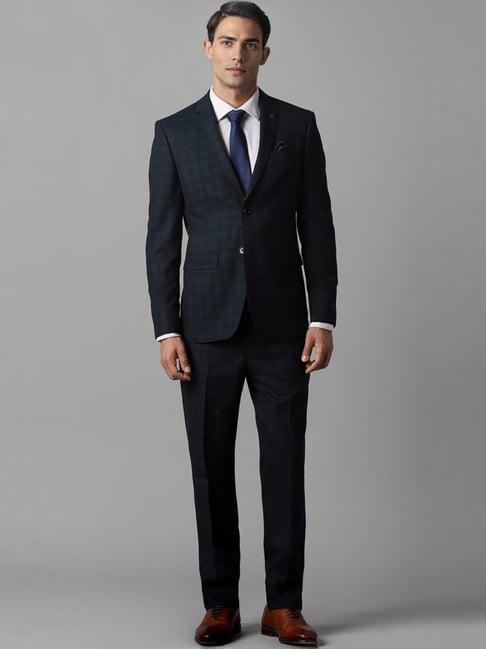 louis philippe green slim fit checks two piece suit