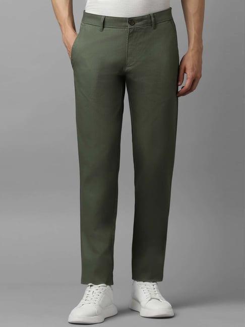 louis philippe green slim fit texture trousers