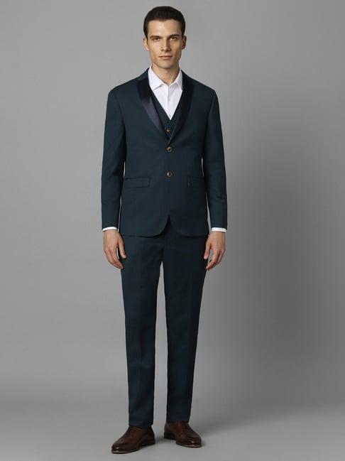 louis philippe green slim fit textured three piece suit