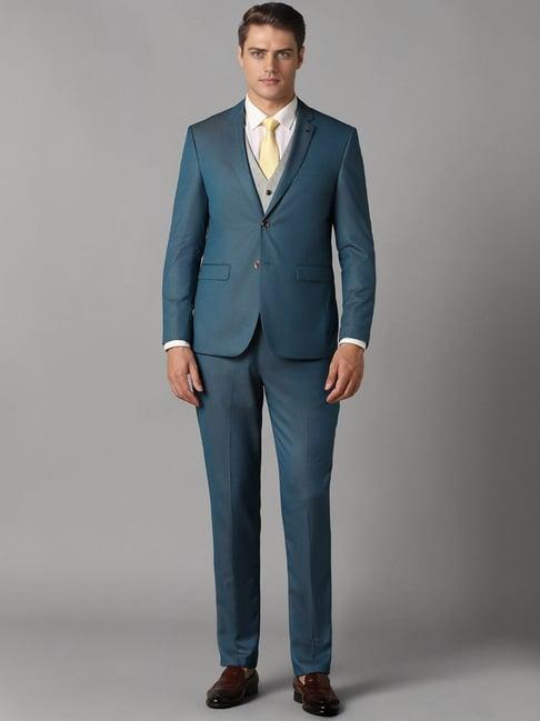 louis philippe green slim fit three piece suit