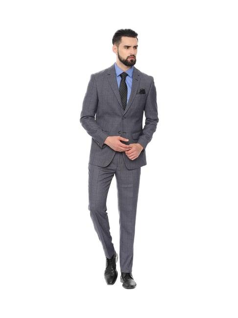 louis philippe grey checks slim fit suit