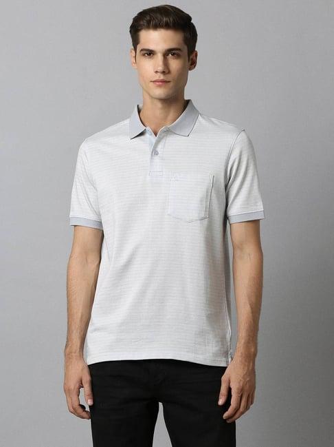 louis philippe grey cotton regular fit striped polo t-shirt