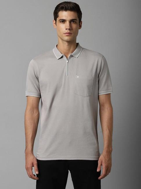 louis philippe grey cotton regular fit texture polo t-shirt