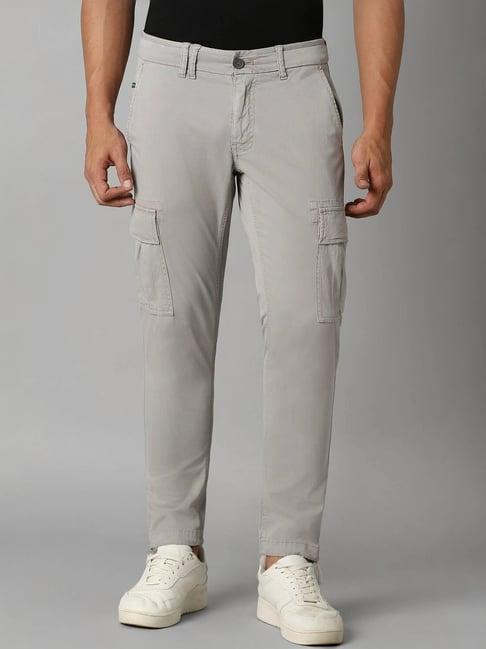 louis philippe grey cotton slim fit cargos