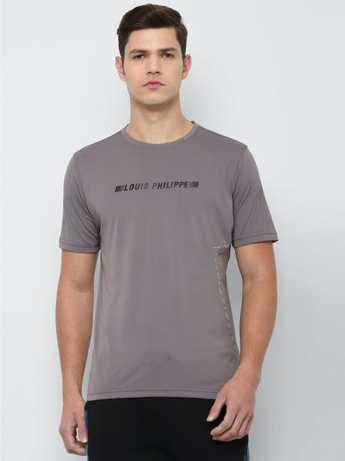 louis philippe grey cotton slim fit logo printed t-shirts