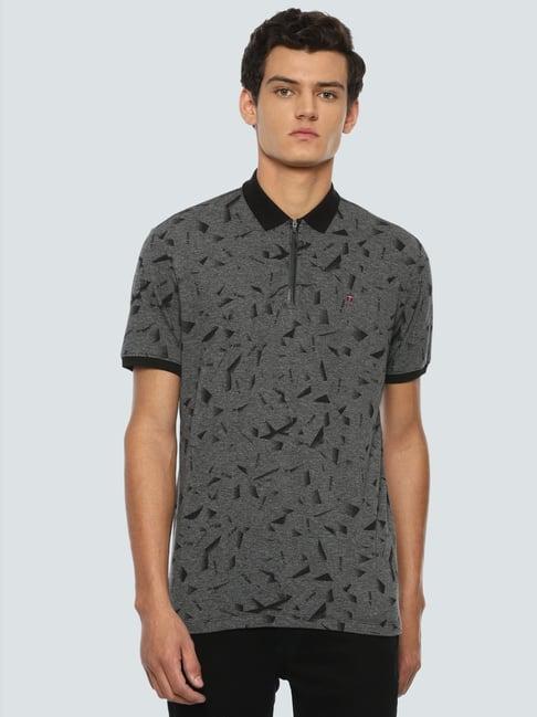 louis philippe grey cotton slim fit printed polo t-shirts