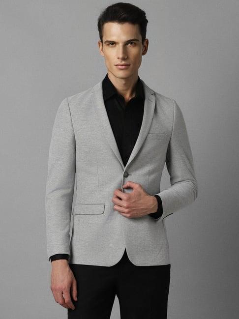 louis philippe grey cotton slim fit texture blazer