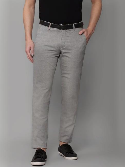 louis philippe grey cotton slim fit texture trousers