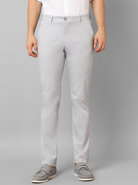 louis philippe grey cotton slim fit trousers